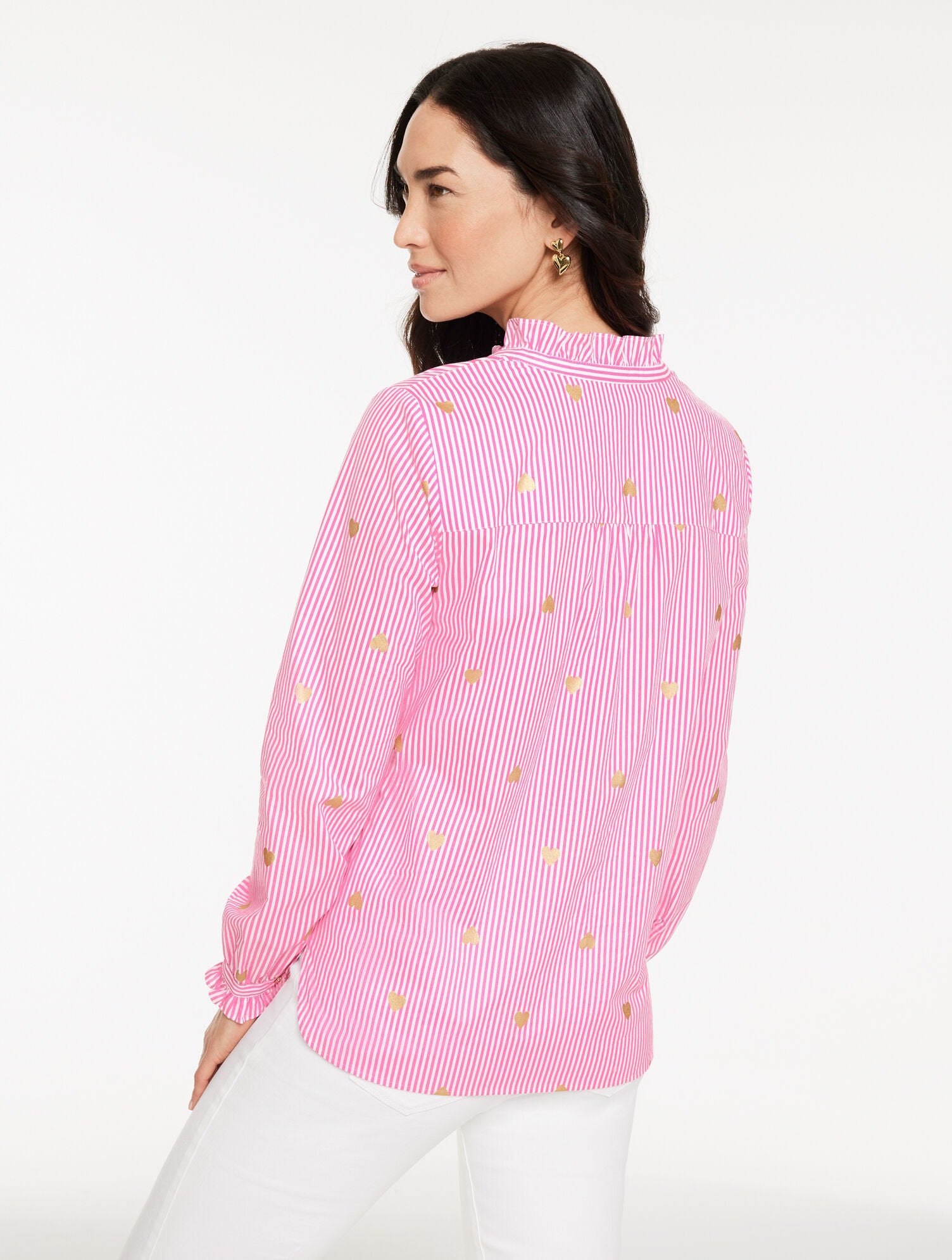 PINK/WHITE/GOLD HEART STRIPE POPLIN TOP | Talbots near me