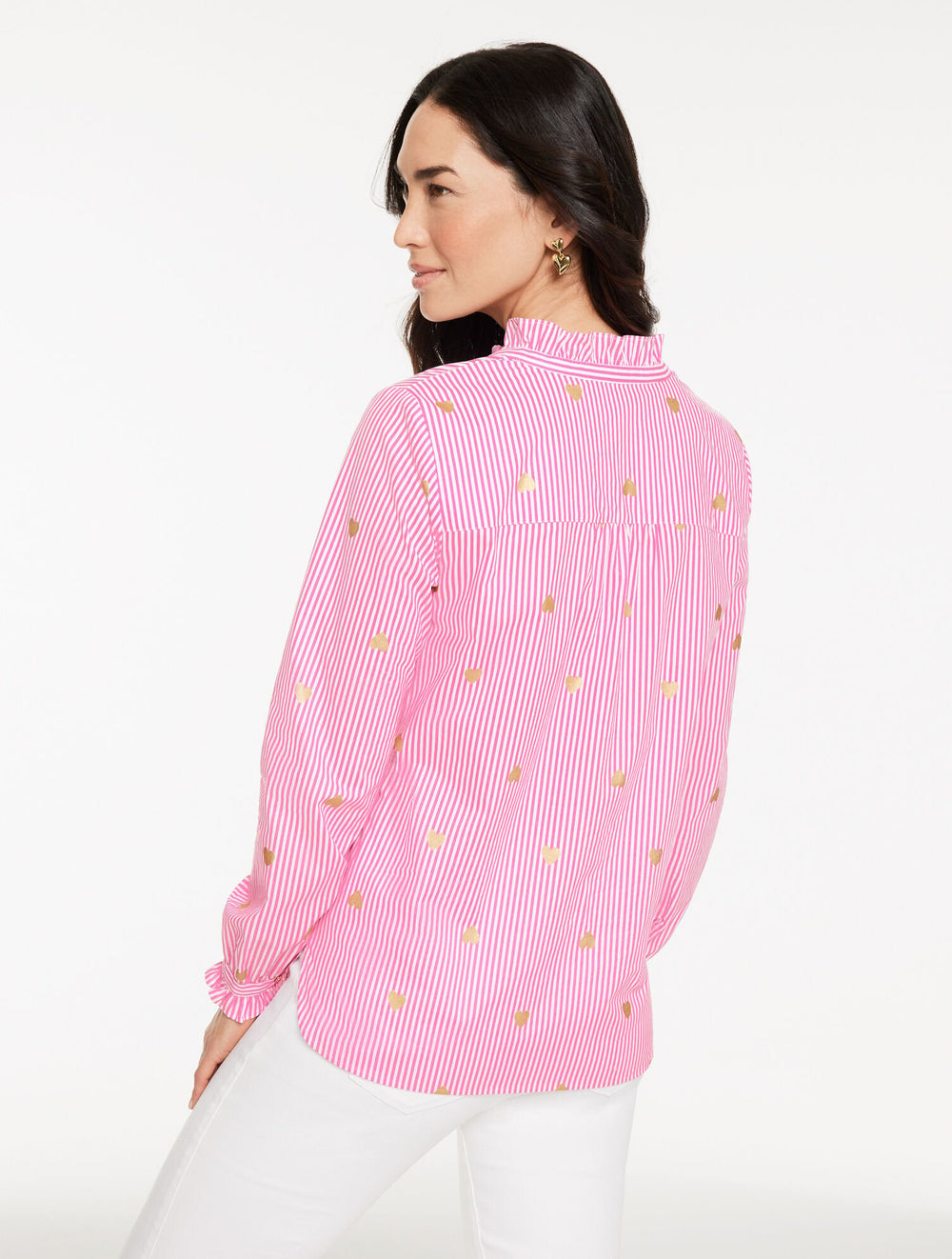 PINK/WHITE/GOLD HEART STRIPE POPLIN TOP | Talbots near me