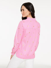 PINK/WHITE/GOLD HEART STRIPE POPLIN TOP | Talbots near me