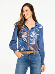 NAVY DUSK MULTI BUTTON FRONT SOFT SHIRT - INTRICATE JACOBEAN | Talbots sale