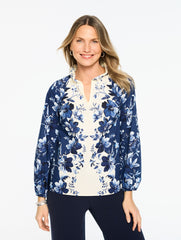 INDIA INK MULTI EXQUISITE BLOOMS POPLIN TOP | Talbots discount