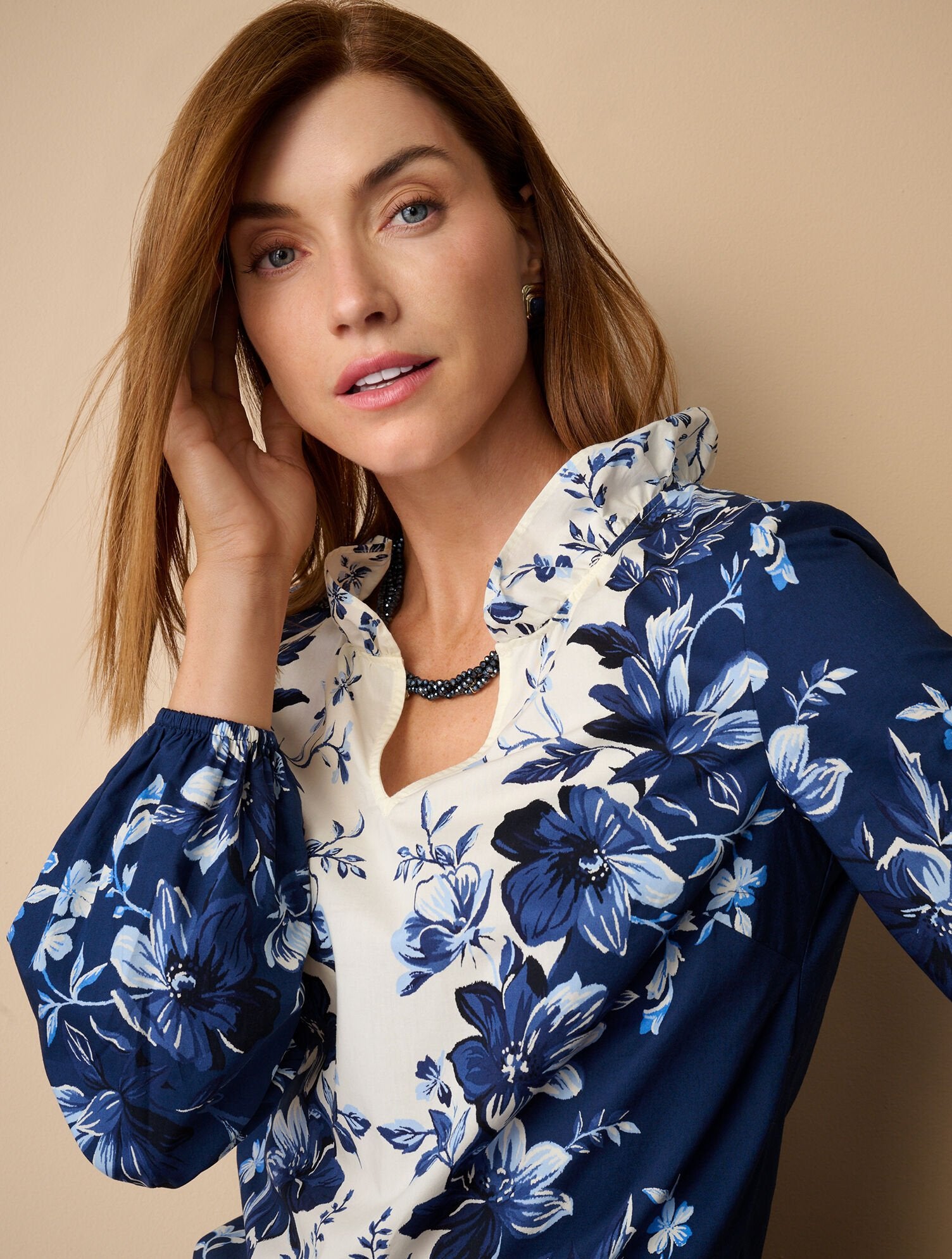 INDIA INK MULTI EXQUISITE BLOOMS POPLIN TOP | Talbots discount