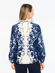 INDIA INK MULTI EXQUISITE BLOOMS POPLIN TOP | Talbots discount