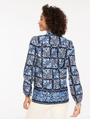 INDIA INK MULTI RUFFLE POPOVER - JACOBEAN BORDER | Talbots on sale