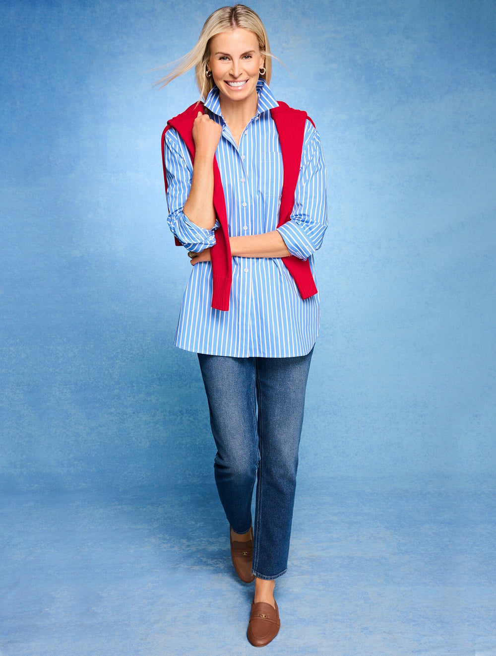 BRIGHT PINK/WHITE|SHORE BLUE/WHITE EVERYDAY RELAXED SHIRT - SAILOR STRIPE | Talbots US
