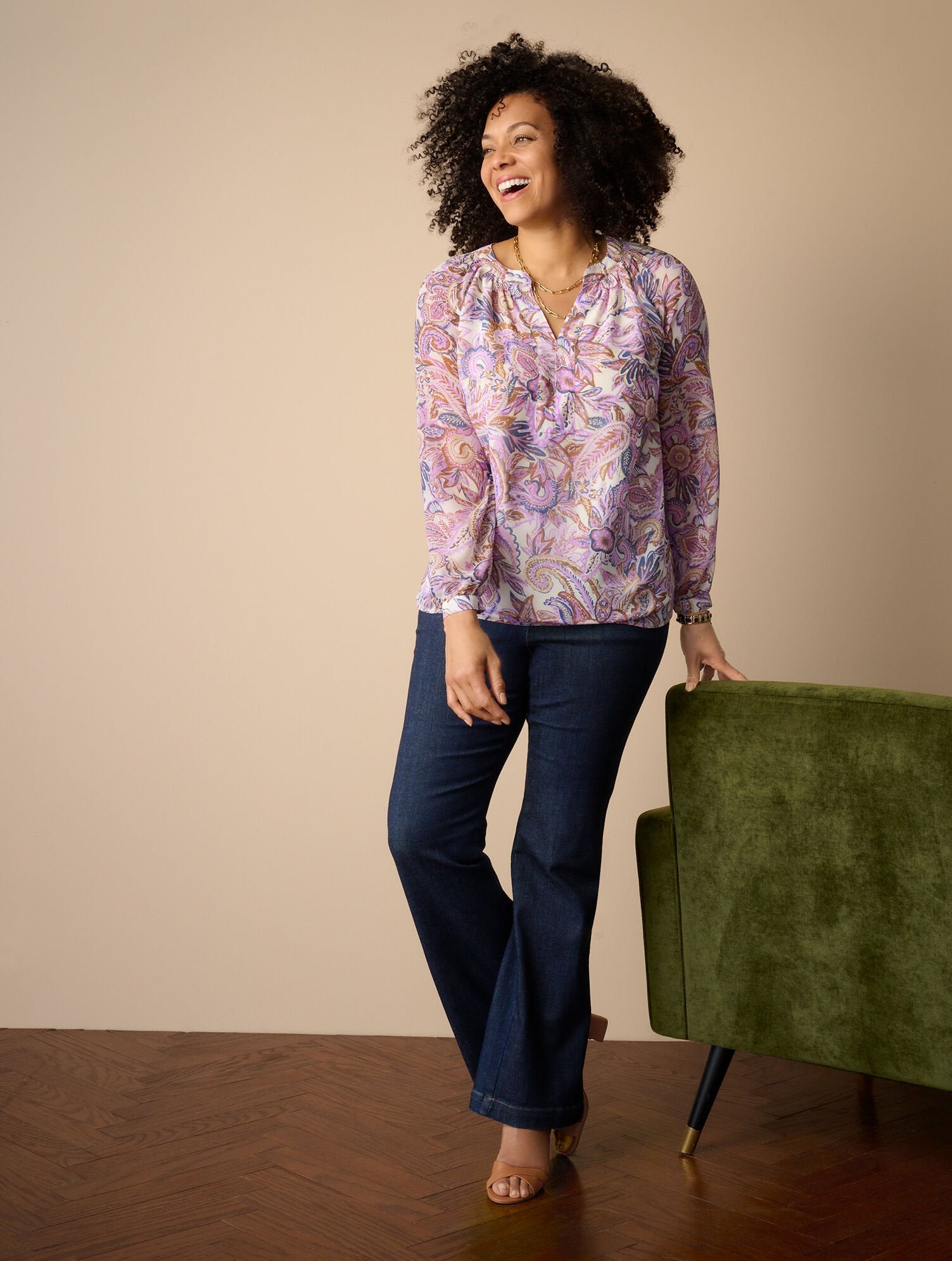 IVORY MULTI BAND COLLAR POPOVER - PAISLEY BOUQUET | Talbots US