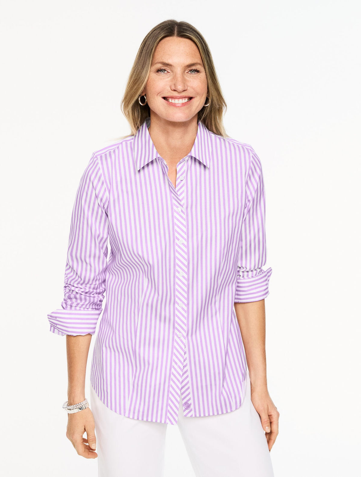 SPRING LILAC/WHITE NON-IRON PERFECT SHIRT - AVENUE STRIPE | Talbots sale