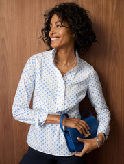 WHITE/SHORE BLUE NON-IRON TUNIC POPOVER - LOVELY DOT | Talbots online