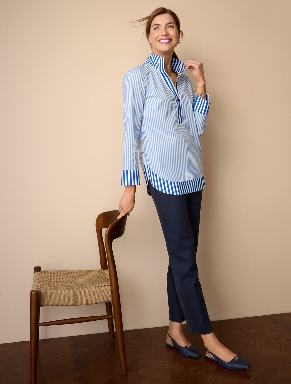 WHITE/VISTA BLUE BEAUTY STRIPE TUNIC | Talbots online