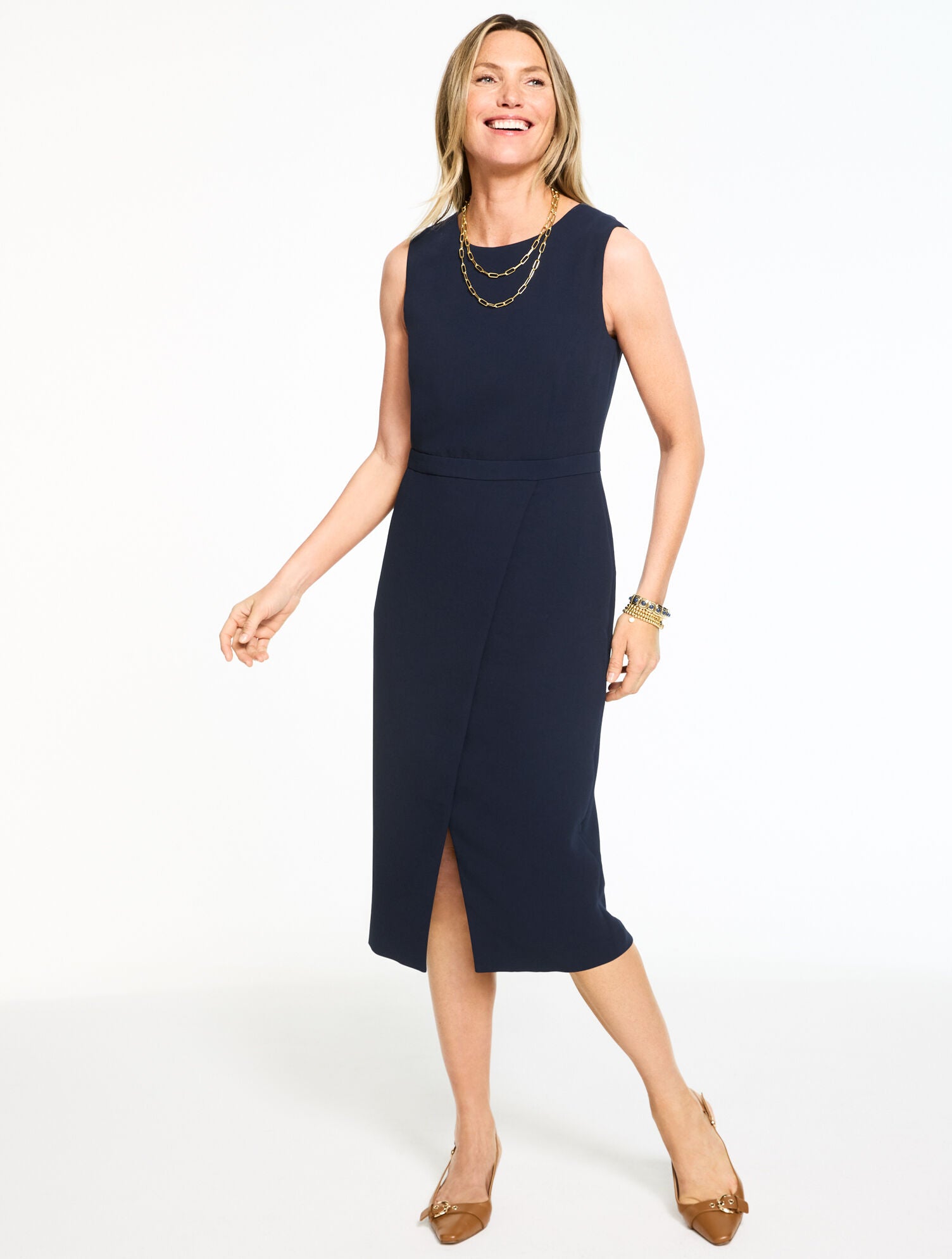 INDIGO BLUE POLISHED CREPE SHEATH DRESS | Talbots for sale