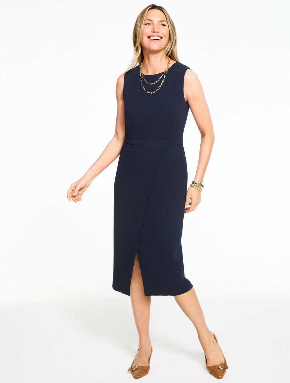 INDIGO BLUE POLISHED CREPE SHEATH DRESS | Talbots for sale