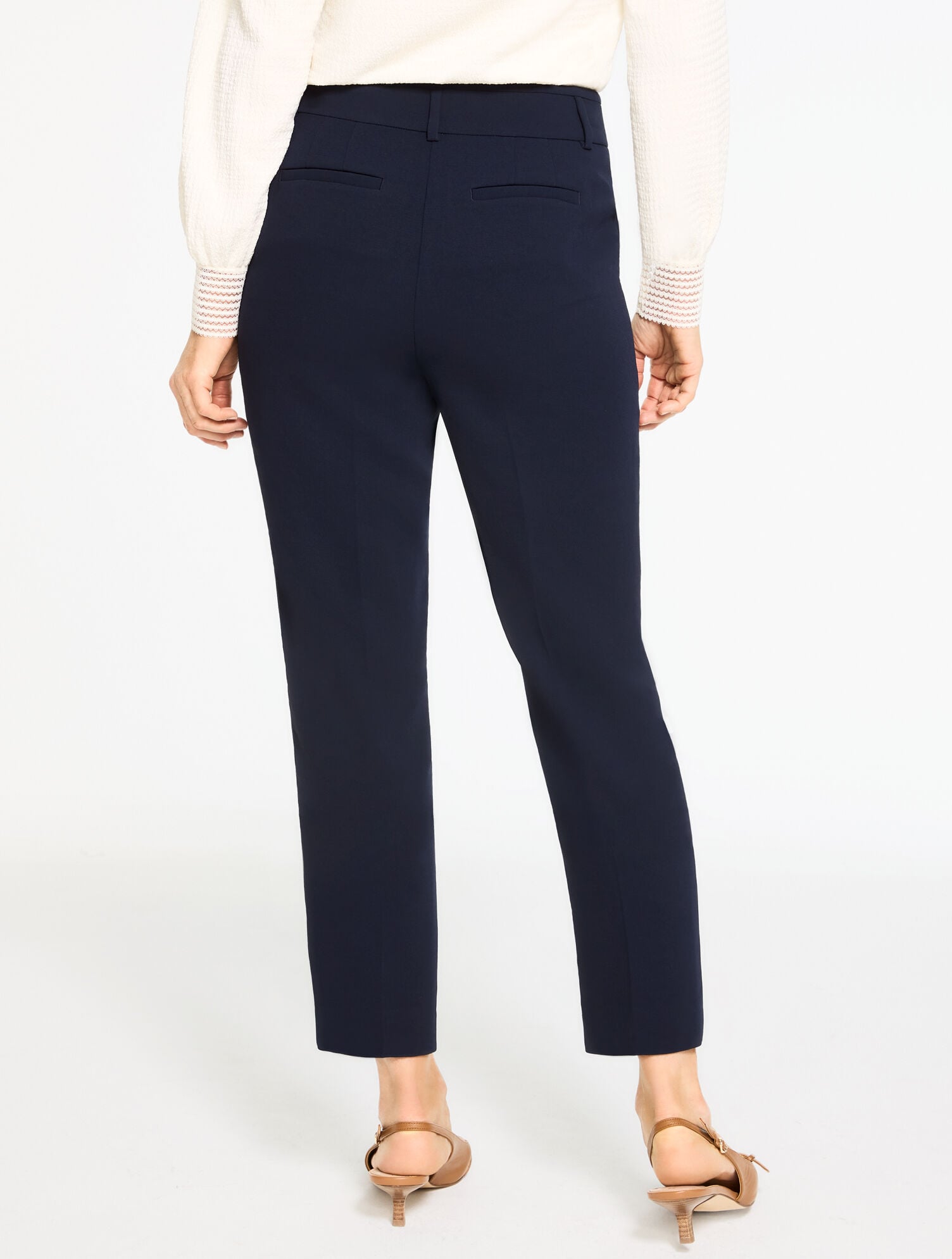 INDIGO BLUE TAPERED ANKLE POLISHED CREPE PANTS | Talbots US