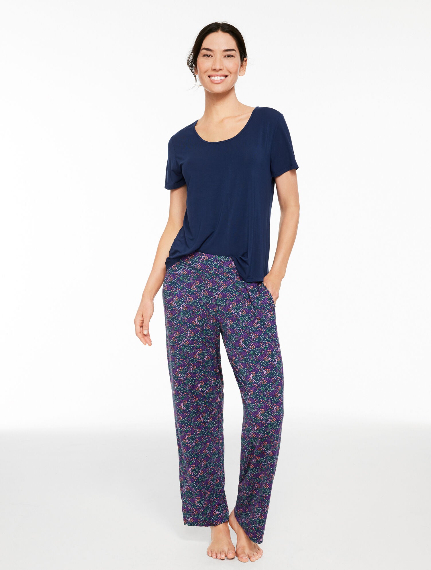 INDIA INK MULTI TALBOTS X SOMA COOL NIGHTS SHORT SLEEVE TEE & PANT PAJAMA SET - DITSY FLOWERS | Talbots US