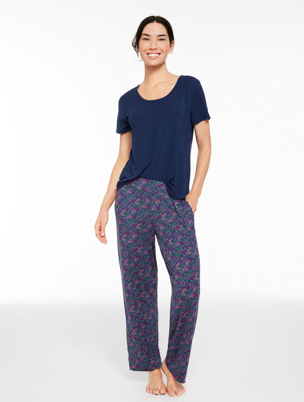 INDIA INK MULTI TALBOTS X SOMA COOL NIGHTS SHORT SLEEVE TEE & PANT PAJAMA SET - DITSY FLOWERS | Talbots US