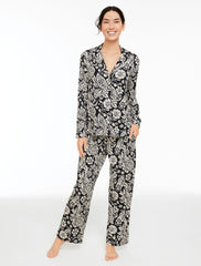 BLACK/IVORY TALBOTS X SOMA COOL NIGHTS LONG SLEEVE & PANT PAJAMA SET - PAISLEY BLOOMS | Talbots outlet