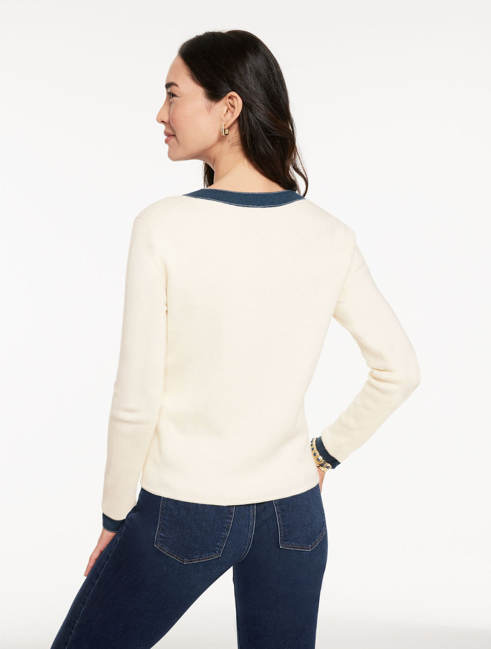 IVORY DENIM TRIM CARDIGAN | Talbots near me