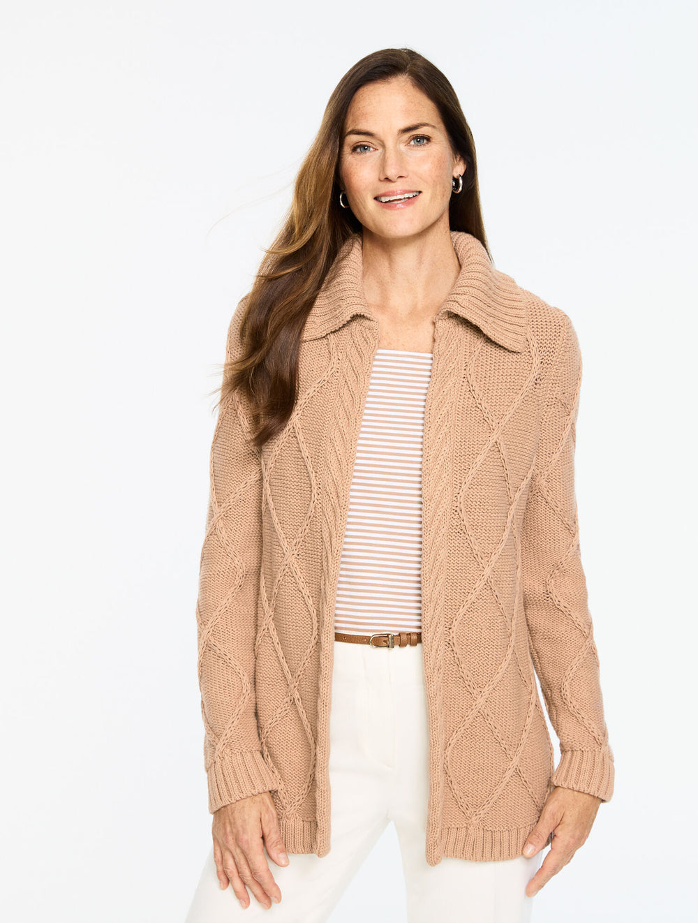ISLAND SAND DIAMOND CABLE CARDIGAN | Talbots on sale