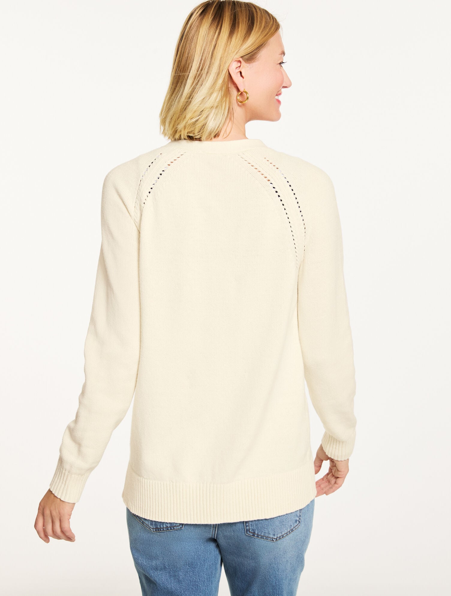 IVORY POINTELLE GIRLFRIEND CARDIGAN | Talbots sale