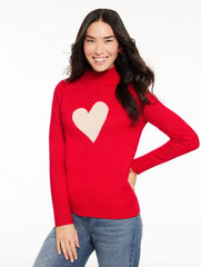 RED POP/SESAME HEATHER MOCKNECK PULLOVER - INTARSIA HEART | Talbots outlet