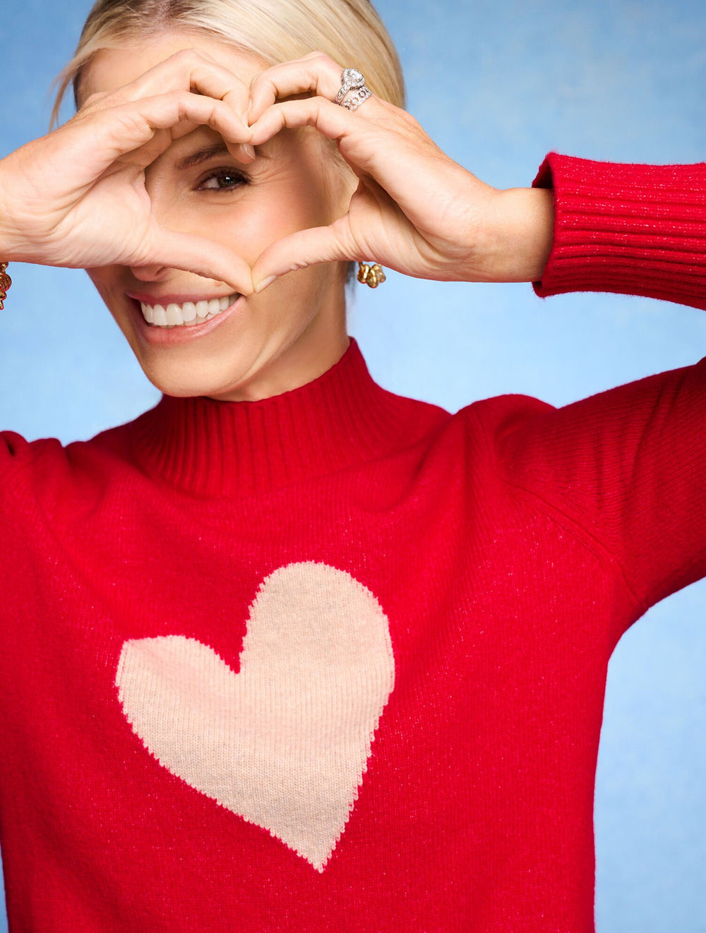 RED POP/SESAME HEATHER MOCKNECK PULLOVER - INTARSIA HEART | Talbots outlet