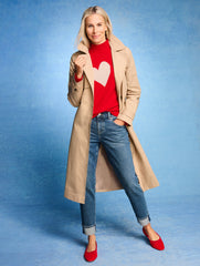 RED POP/SESAME HEATHER MOCKNECK PULLOVER - INTARSIA HEART | Talbots outlet