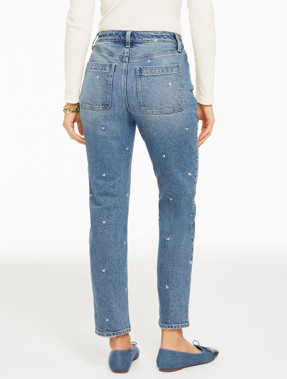 MEDIUM WASH/IVORY SLIM STRAIGHT ANKLE JEANS - TOSSED HEARTS | Talbots US