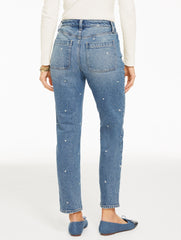 MEDIUM WASH/IVORY SLIM STRAIGHT ANKLE JEANS - TOSSED HEARTS | Talbots US
