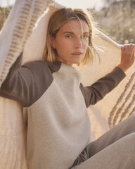 PURE TAUPE HTHR/BROWN VISCOSE BLEND COLORBLOCK CREWNECK | Talbots for sale