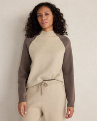 PURE TAUPE HTHR/BROWN VISCOSE BLEND COLORBLOCK CREWNECK | Talbots online