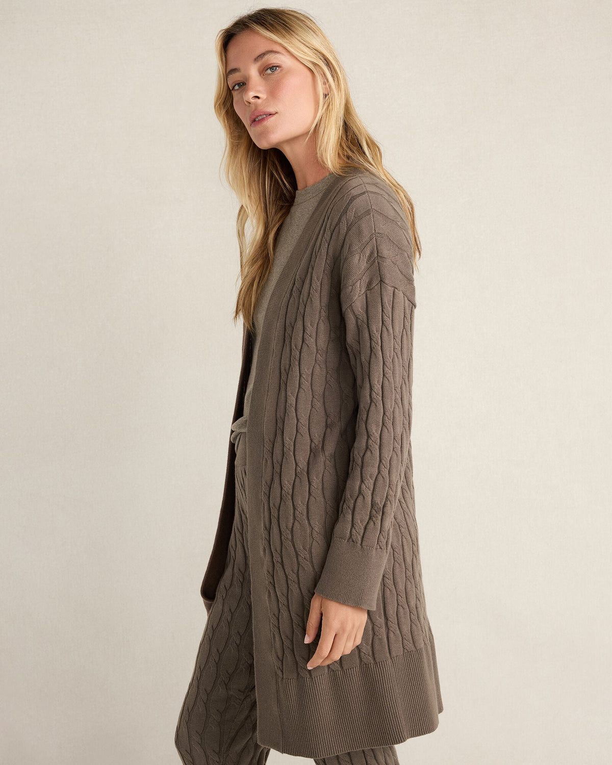 SLATE BROWN ORGANIC COTTON CASHMERE CABLE CARDIGAN | Talbots on sale