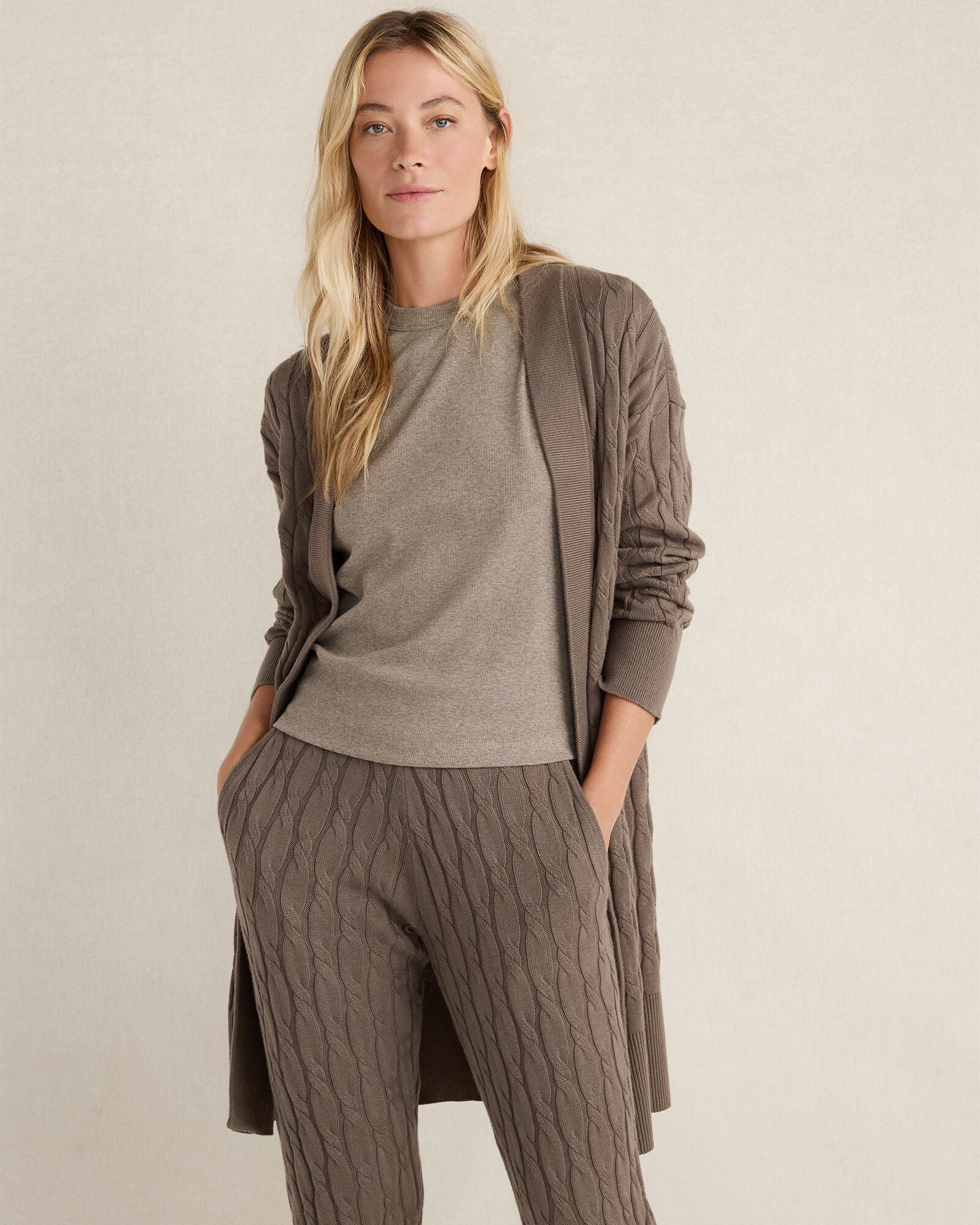 SLATE BROWN ORGANIC COTTON CASHMERE CABLE CARDIGAN | Talbots on sale