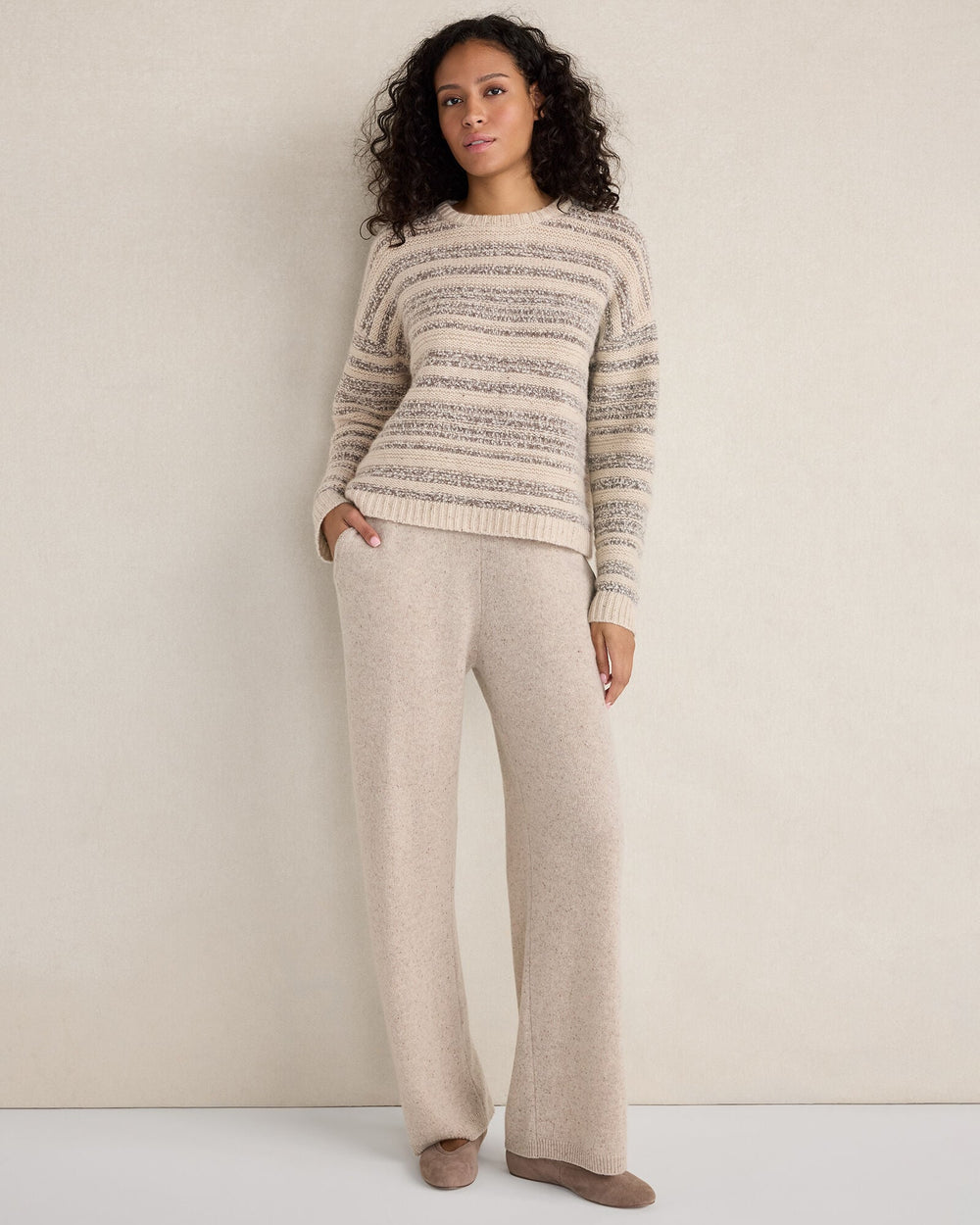 PURE TAUPE NEP HTHR CASHMERE STRAIGHT LEG PANTS | Talbots sale