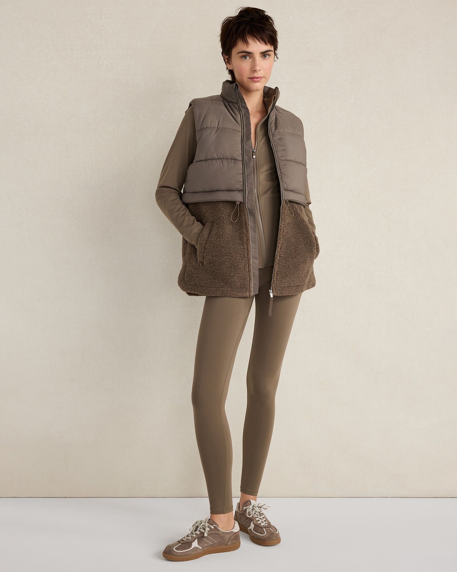SLATE BROWN SHERPA PUFFER VEST | Talbots US