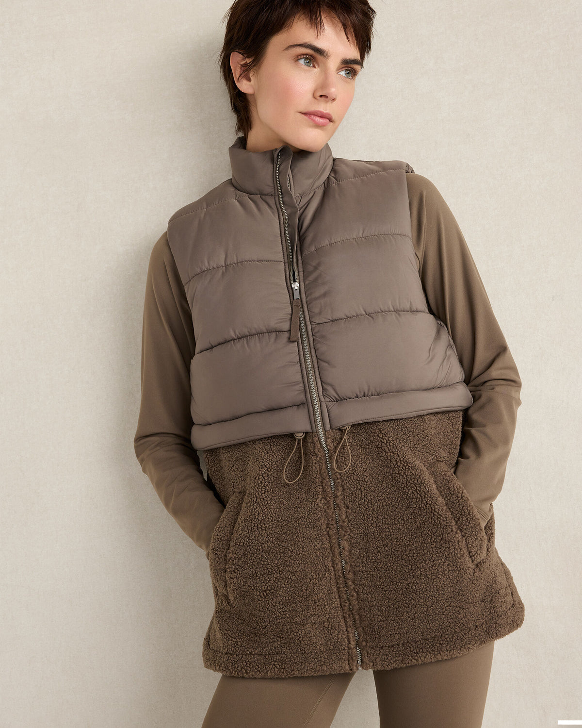 SLATE BROWN SHERPA PUFFER VEST | Talbots outlet
