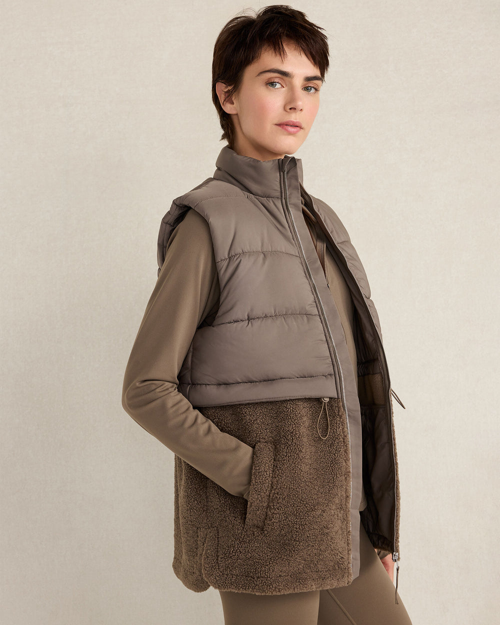 SLATE BROWN SHERPA PUFFER VEST | Talbots US