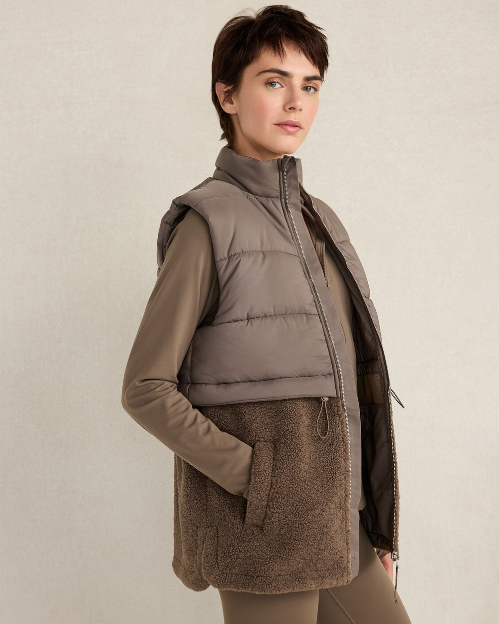 SLATE BROWN SHERPA PUFFER VEST | Talbots outlet