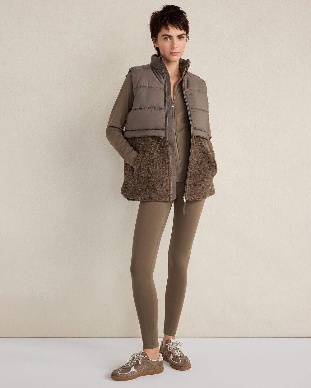 SLATE BROWN SHERPA PUFFER VEST | Talbots outlet