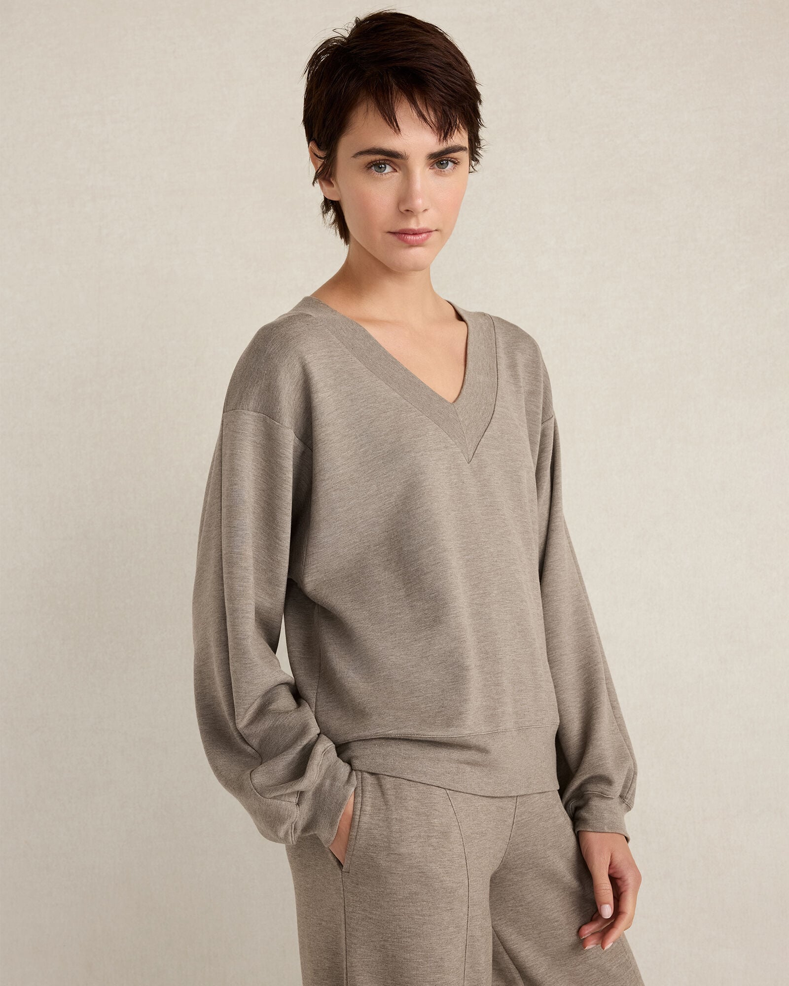 SLATE BROWN HTHR SOFT KNIT V-NECK TOP | Talbots online