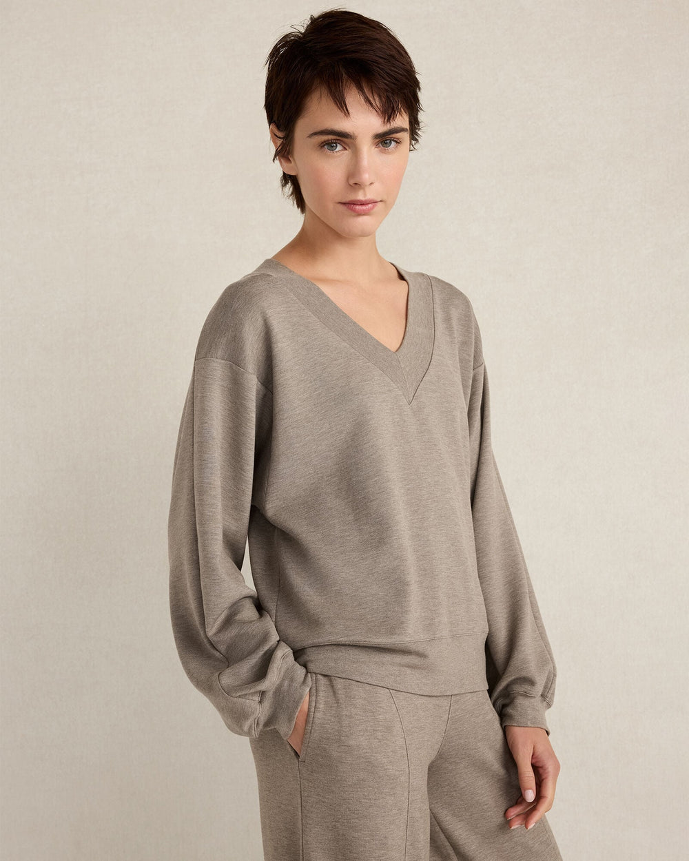 SLATE BROWN HTHR SOFT KNIT V-NECK TOP | Talbots online