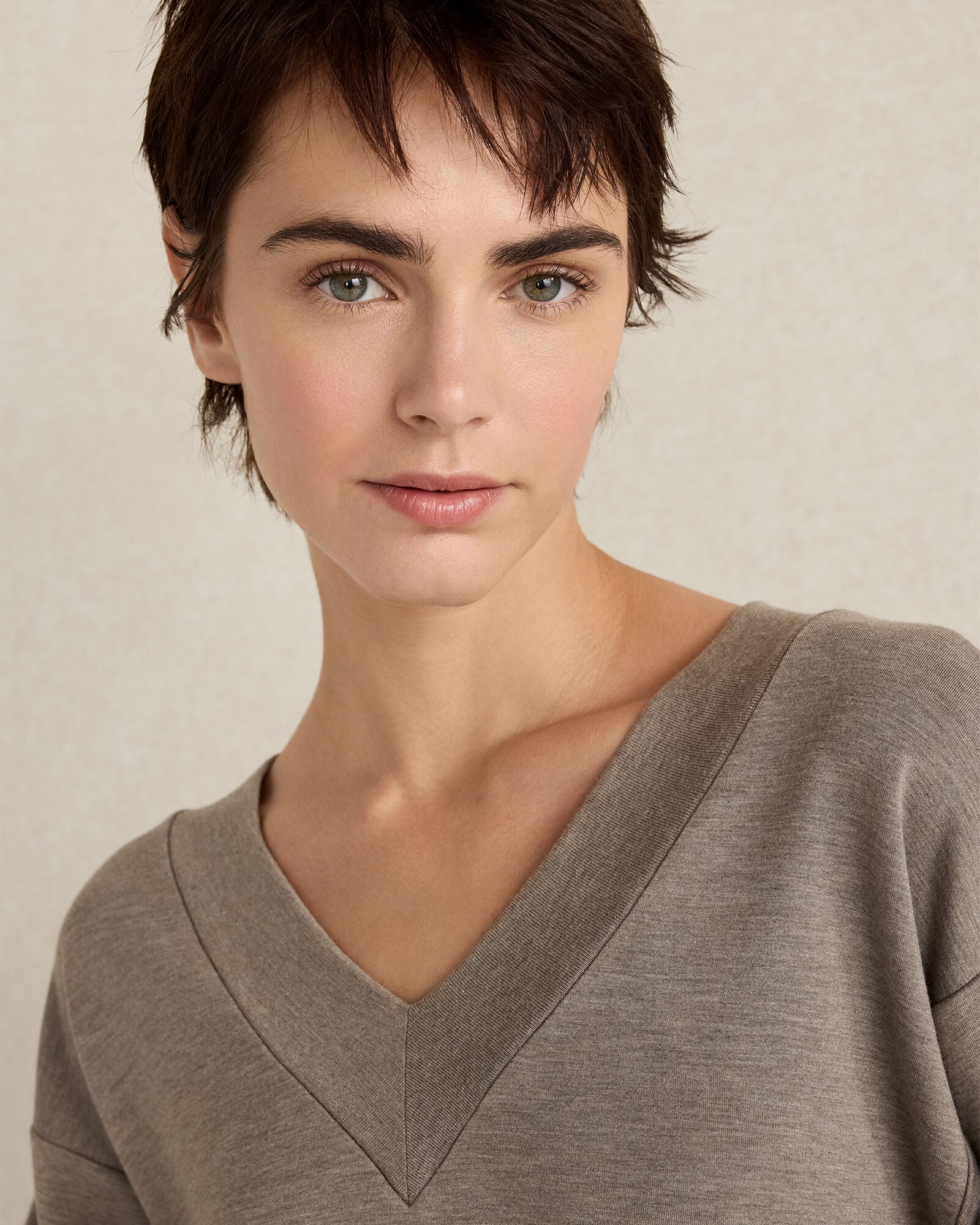 SLATE BROWN HTHR SOFT KNIT V-NECK TOP | Talbots online