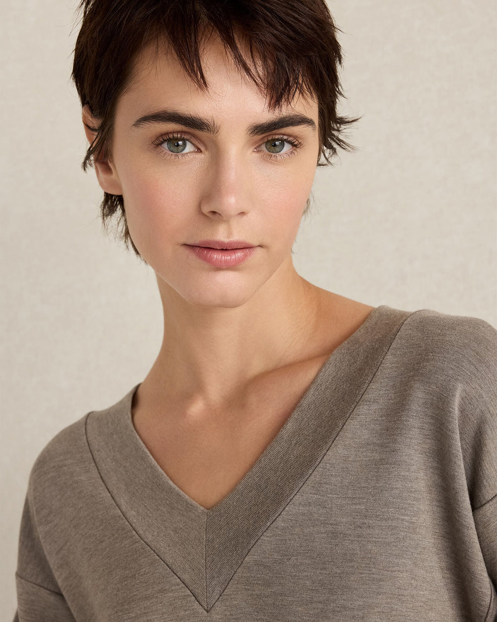 SLATE BROWN HTHR SOFT KNIT V-NECK TOP | Talbots online