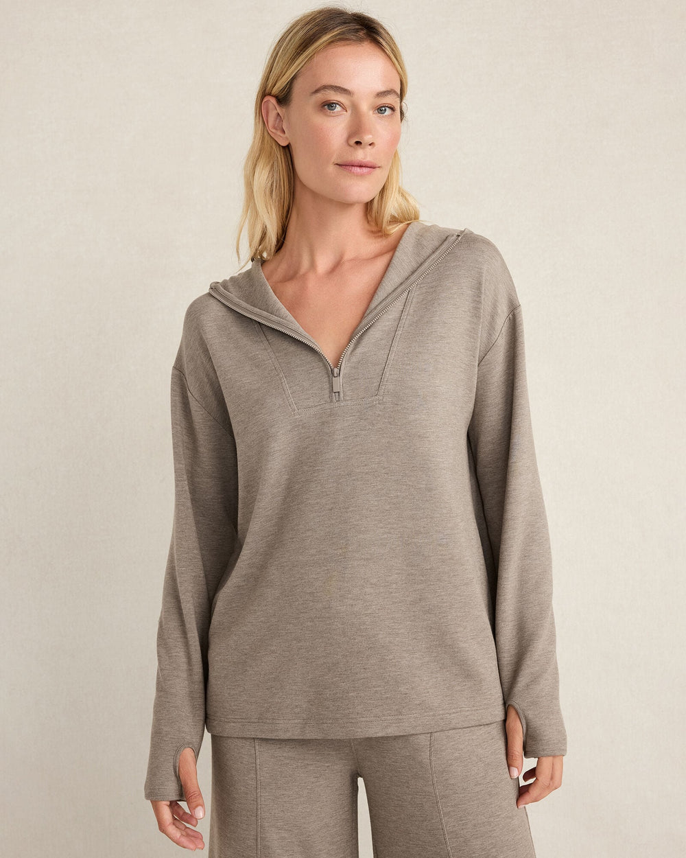 SLATE BROWN HTHR SOFT KNIT HALF-ZIP HOODIE | Talbots on sale