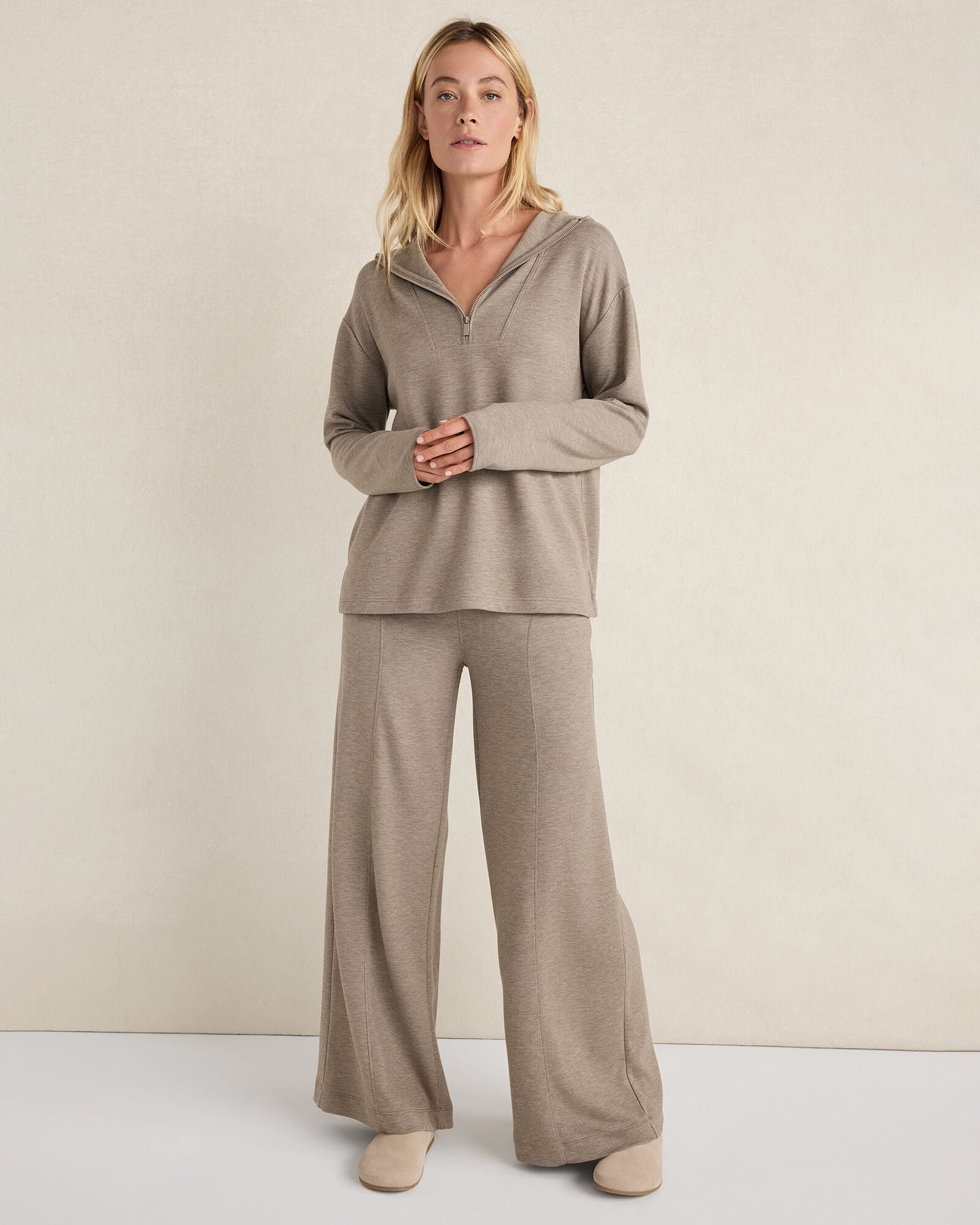 SLATE BROWN HTHR SOFT KNIT HALF-ZIP HOODIE | Talbots on sale