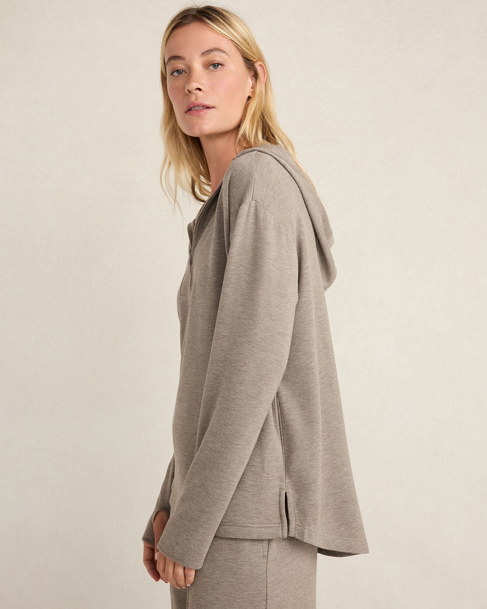SLATE BROWN HTHR SOFT KNIT HALF-ZIP HOODIE | Talbots on sale