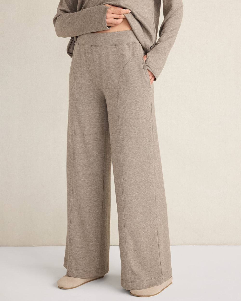 SLATE BROWN HTHR SOFT KNIT WIDE LEG PANTS | Talbots US