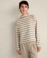 SLEIGH STRIPE/PURE TAUPE ORGANIC COTTON FUNNEL NECK STRIPED PULLOVER | Talbots outlet