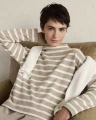 SLEIGH STRIPE/PURE TAUPE ORGANIC COTTON FUNNEL NECK STRIPED PULLOVER | Talbots on sale