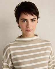 SLEIGH STRIPE/PURE TAUPE ORGANIC COTTON FUNNEL NECK STRIPED PULLOVER | Talbots outlet