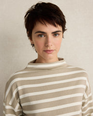 SLEIGH STRIPE/PURE TAUPE ORGANIC COTTON FUNNEL NECK STRIPED PULLOVER | Talbots on sale