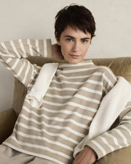 SLEIGH STRIPE/PURE TAUPE ORGANIC COTTON FUNNEL NECK STRIPED PULLOVER | Talbots on sale